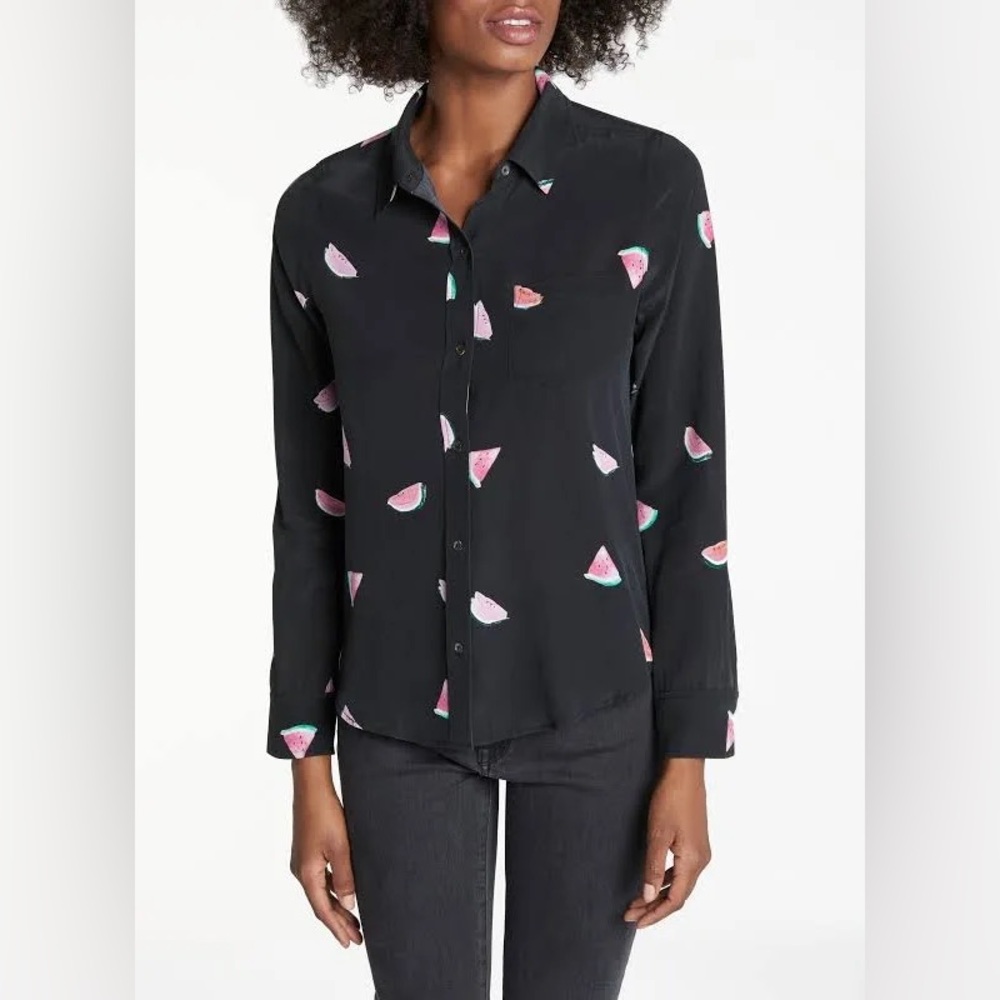 Rails Silk Watermelon Shirt - Size Small, Black/Pink